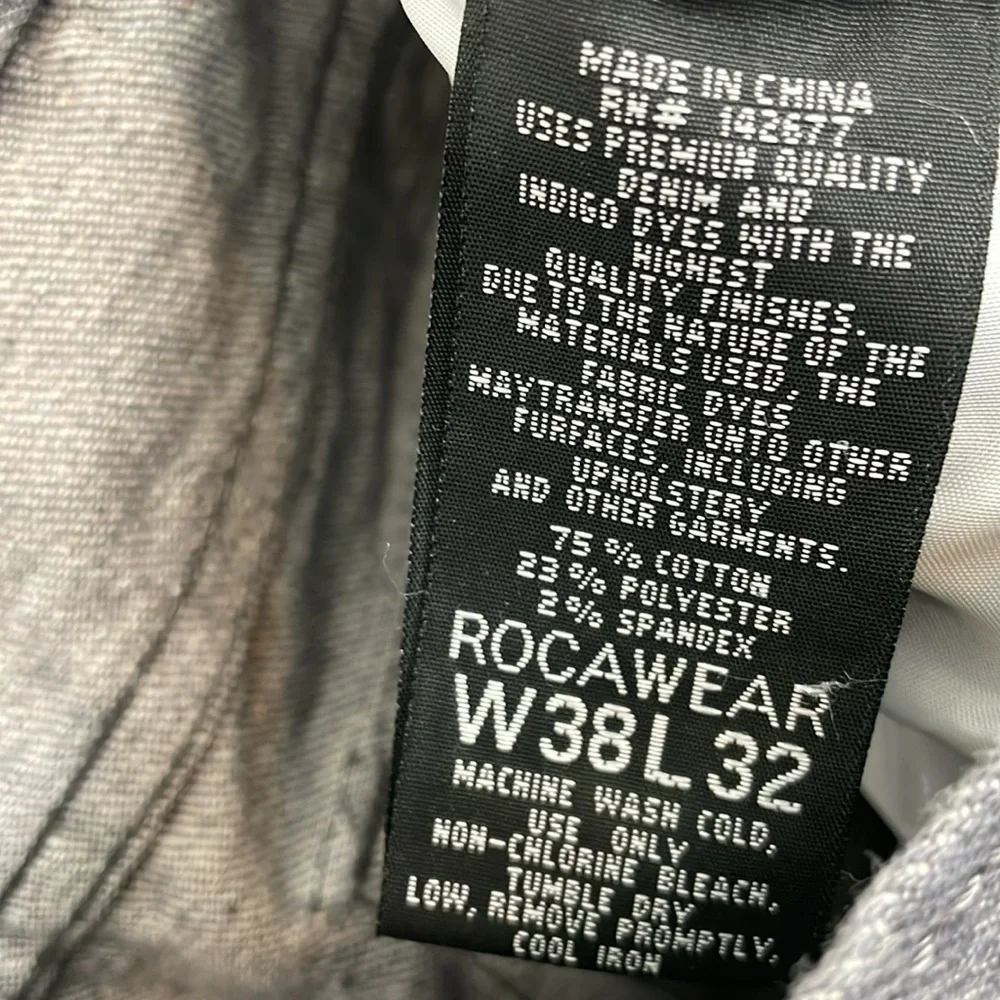 Rocawear Mens 38-32 Wide Leg Baggie Relaxed Fit Y2K Hip Hop 5 Pocket Denim Jeans